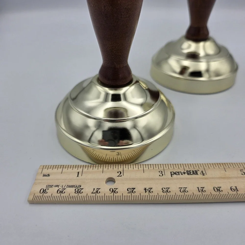 Vtg Home Interior HOMCO Brass &‎ Wood Candle Holders Candlestick Votive Holders